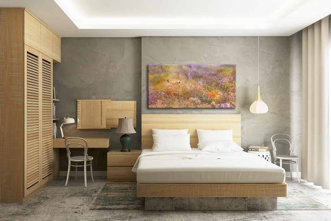 deyoli Schmetterlinge auf Einer Blumenwiese Panorama 80x40 cm als Leinwandbild, Motiv fertig gerahmt