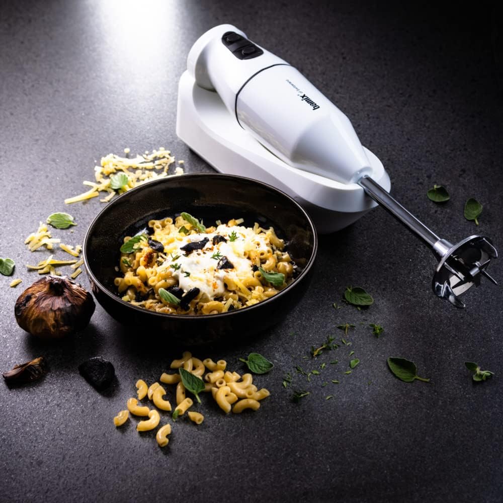 bamix Stabmixer Set cordless kabellos, inkl. Ladestation, Multimesser, Quirl, Schlagscheibe aus Edel
