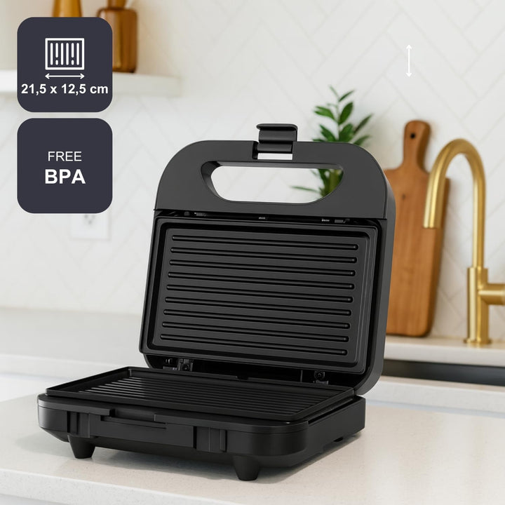 BLACK+DECKER BXSA752 - Sandwichmaker, 750W, Grillplatten 21,5x12,5cm, antihaftbeschichtet, Anzeige f