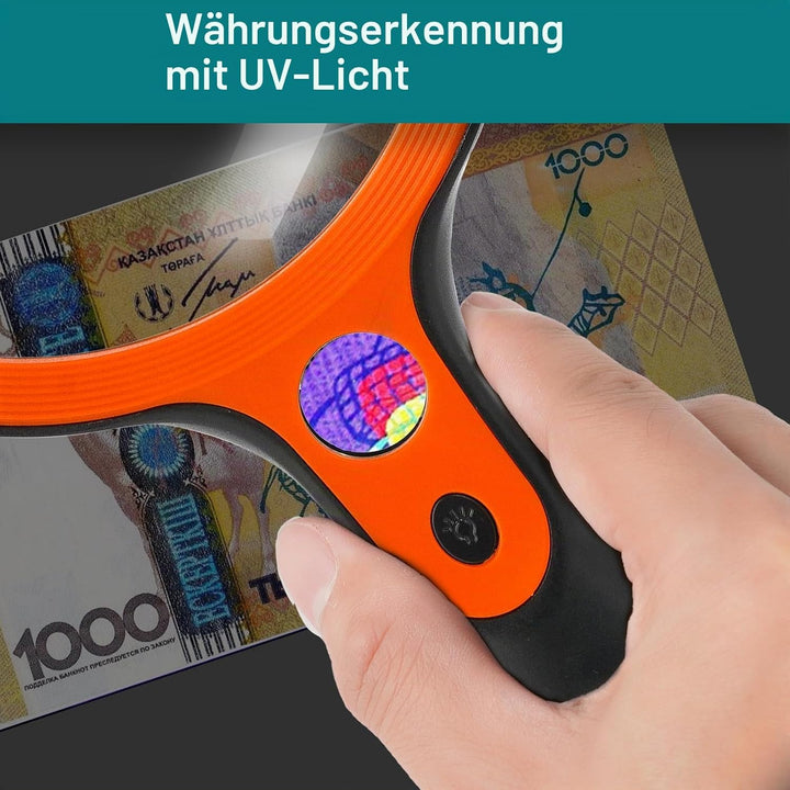 Grosse Lupe mit 36 LED-Licht, 10-Fach 20-Fach 45-Fach Beleuchtete Handlupe mit 1 UV-Licht für Leselu