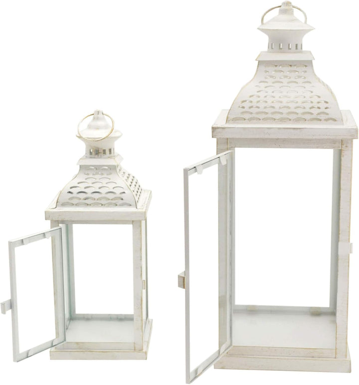 Rebecca Mobili Set 2 Laternen Mit Weissem Kerzenhalter, Metall PVC, Vintage-Stil, Wohnzimmer im Gart