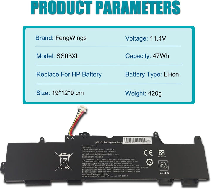FengWings® SS03XL 933321-855 HSTNN-LB8G Akku 11.4V 47Wh, Eratz für Hp EliteBook 730 735 740 745 755