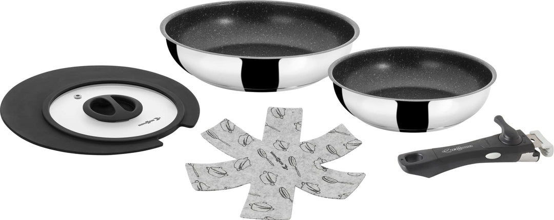 BRUNNER 0804036N Pfannen-Set aus Edelstahl, Academy Double Pan 22/20, geeignet für Gas