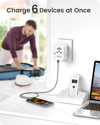 LENCENT Internationaler Reiseadapter, 65W GaN3 Universeller Adapter mit 2 USB A+3 Typ C PD, Weltweit