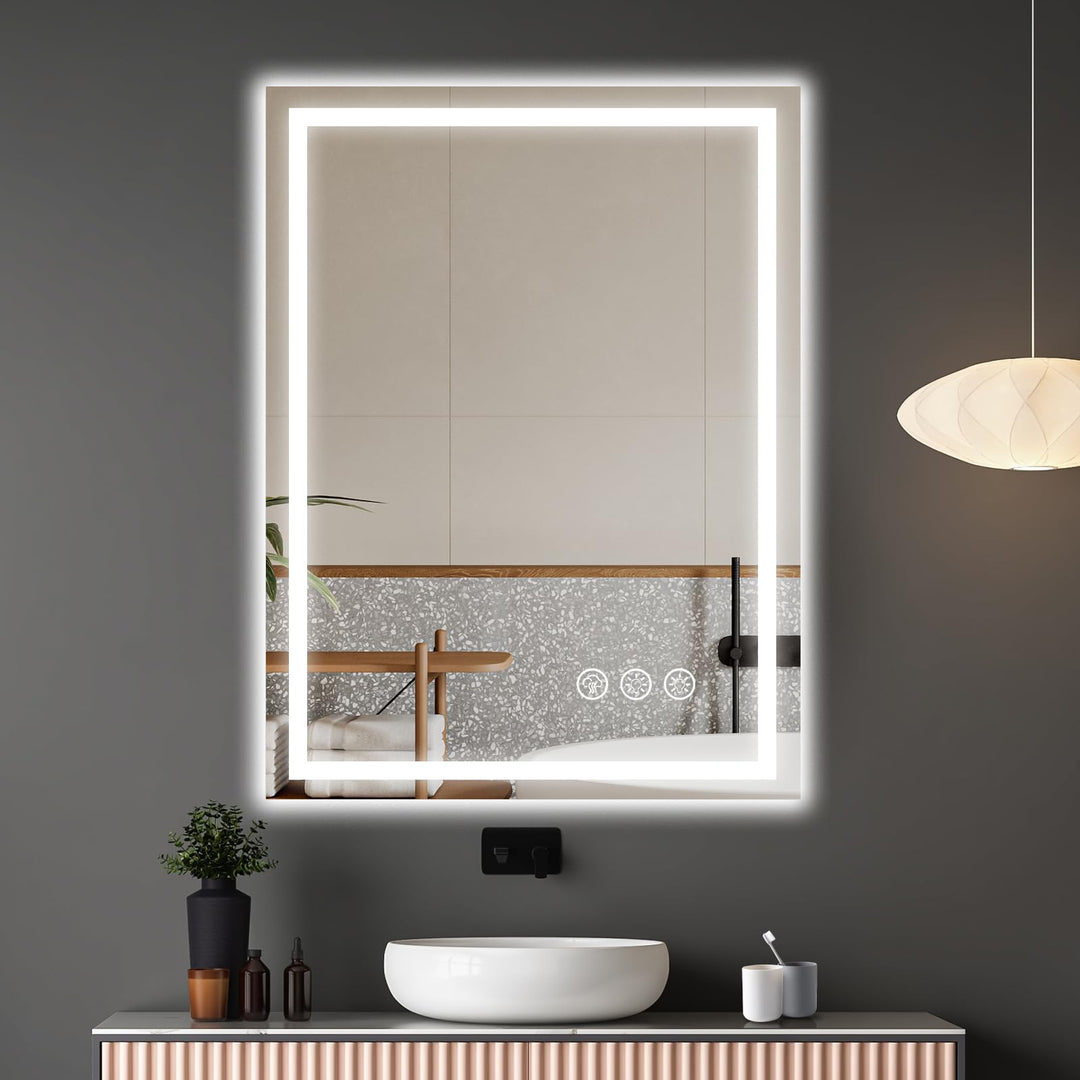 60x80cm Badspiegel mit Beleuchtung LED, Spiegel mit Light, Wandspiegel mit Frontbeleuchtung, Antibes