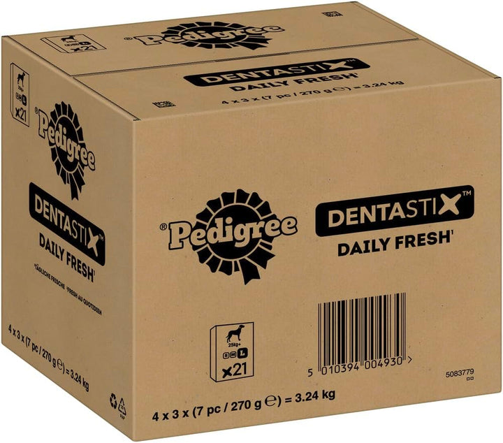 Pedigree DentaStix Daily Fresh Zahnpflegesnack für grosse Hunde (+25kg), 112 Sticks, 4er Pack, 4x28