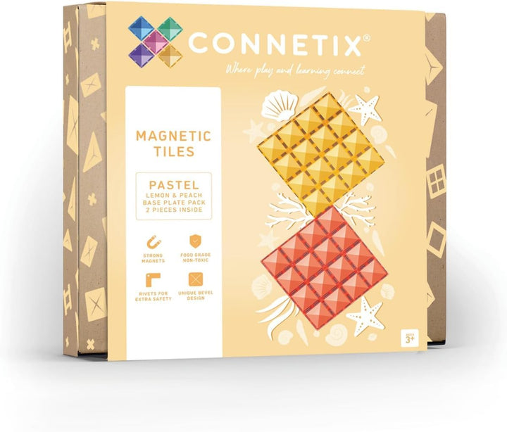 CONNETIX Magnetbausteine Pastell Zitrone und Pfirsich Grundplatten-Pack, 2 Stück
