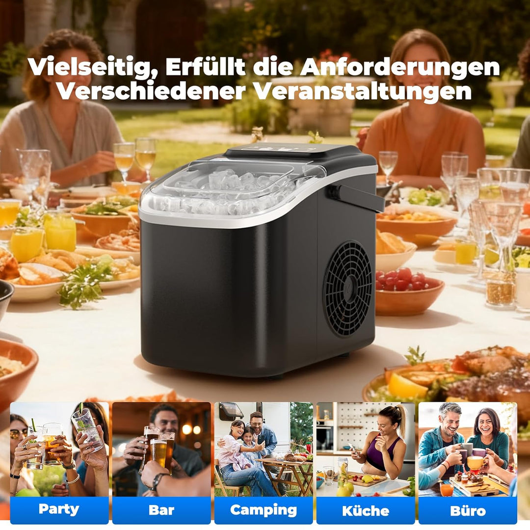 Eiswürfelmaschine 12KG/24H, Eiswürfelmaschine Klein 1,2L, Selbstreinigend Ice Maker mit Griff-Eiswür