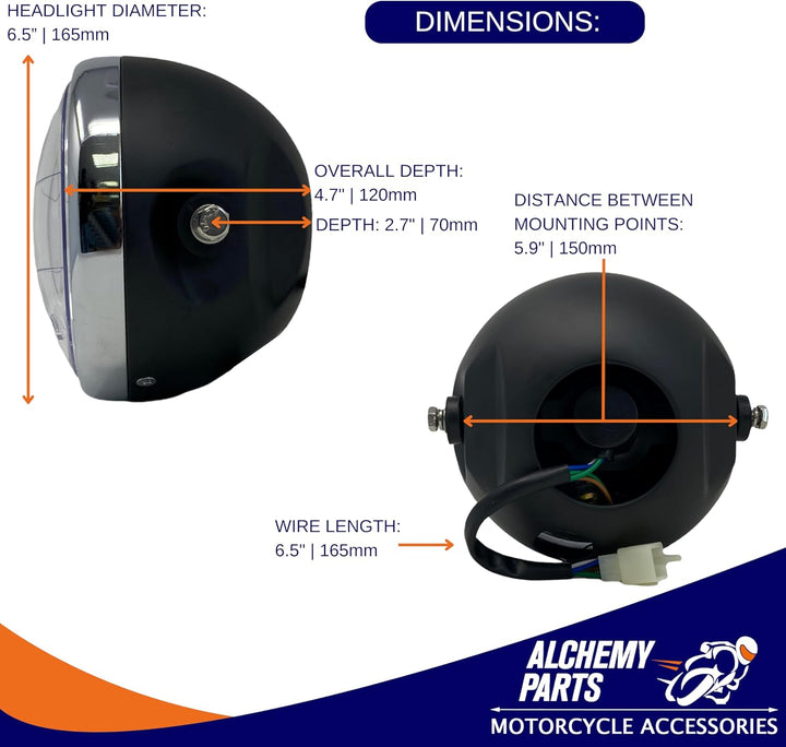 Alchemy Parts Motorrad-Scheinwerfer, 165 mm Durchmesser, universell passend für Retro-Café-Racer, Cu