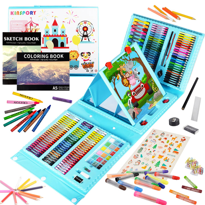 KINSPORY Premium Malkoffer Deluxe 290-teilig Malset für Kinder Anfänger Tolles Buntstifte Set, Wasse