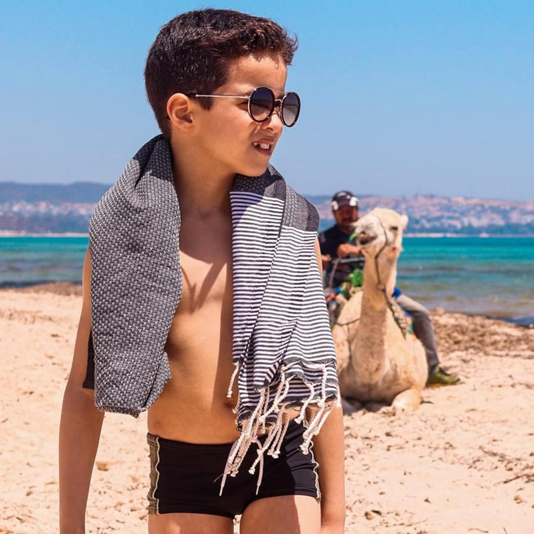 SOLTAKO Fouta Santorini Premium, 2er Set, Anthrazit/Grau, 100/200cm Anthrazit-pastellgrau 2, Anthraz