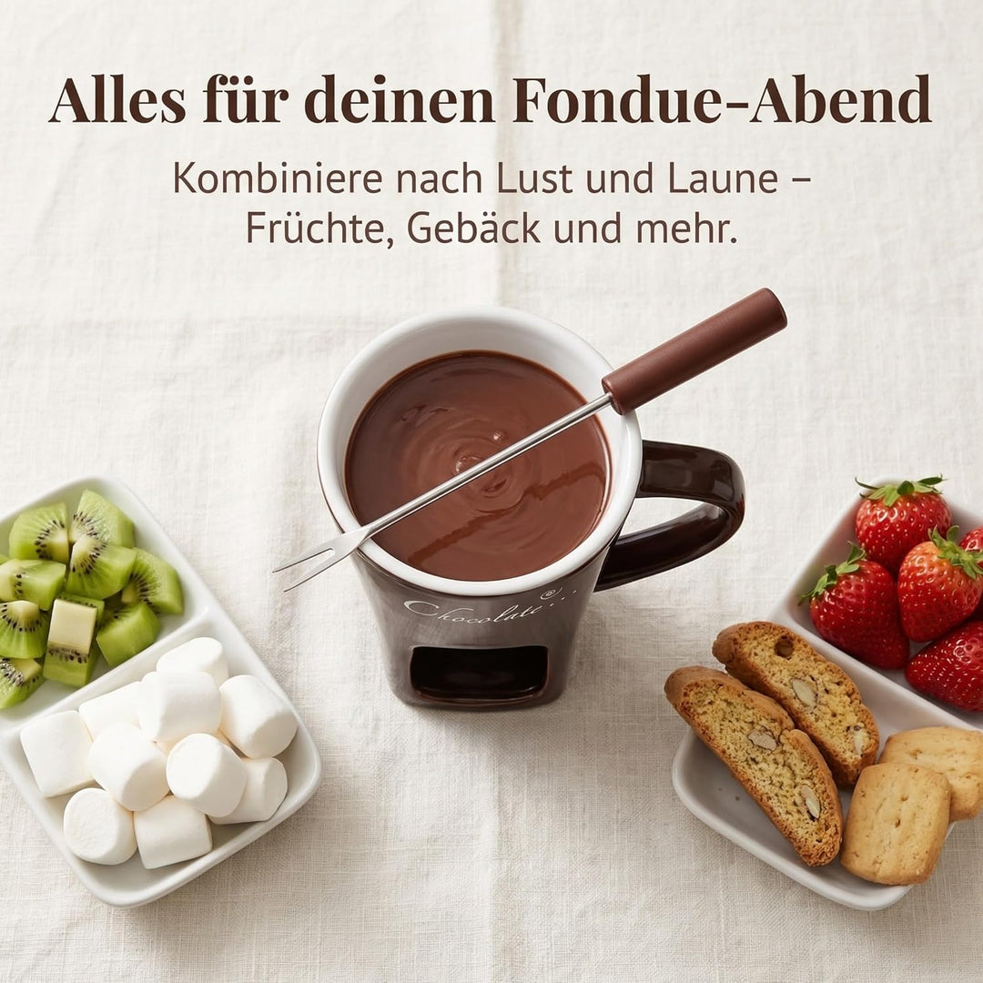 2 Stück Schokofondue Tasse, Käsefondue Set mit Gabel, Keramik Tasse Schoko Fondue, Schokoladenfondue