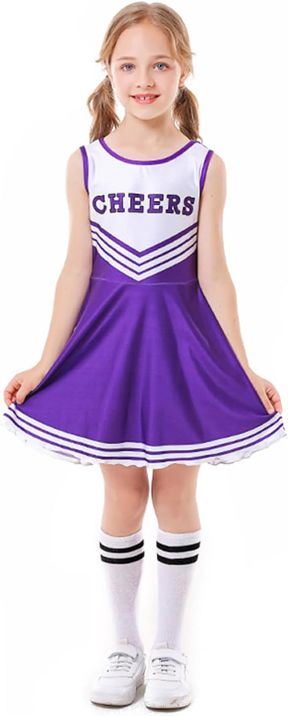 LOLANTA Cheerleader Kostüm Kinder, Cheerleadering Outfit Mädchen mit Pompons(5-6 Jahre,lila,Tag 120)
