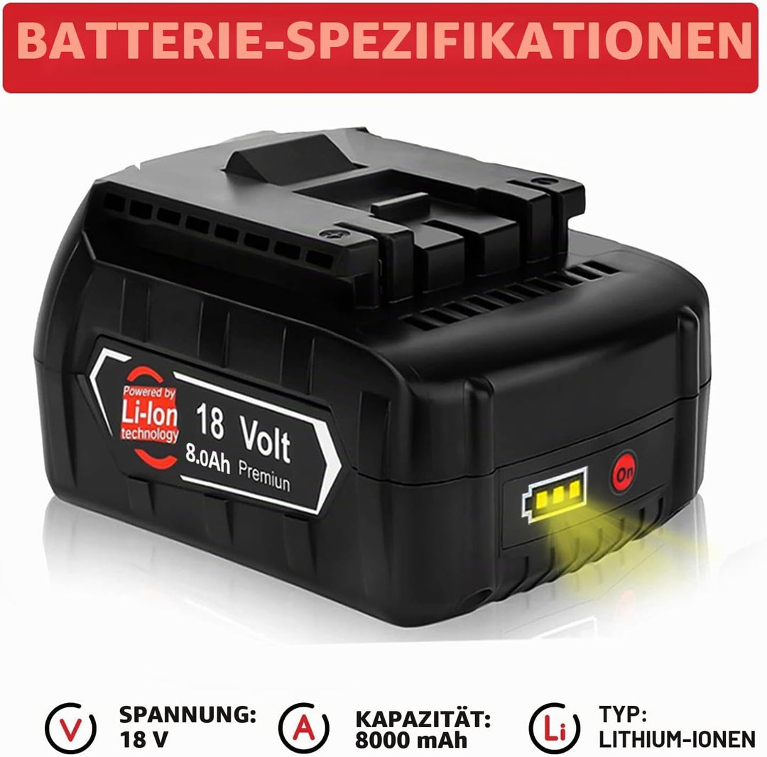 2X 18V 8.0Ah/8000mAh Ersatzakku für Bosch akku + Ladegerät für 14,4V-18V BAT618 BAT618G BAT609 BAT60