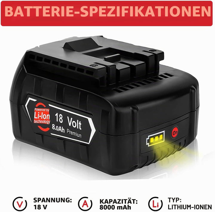 2X 18V 8.0Ah/8000mAh Ersatzakku für Bosch akku + Ladegerät für 14,4V-18V BAT618 BAT618G BAT609 BAT60