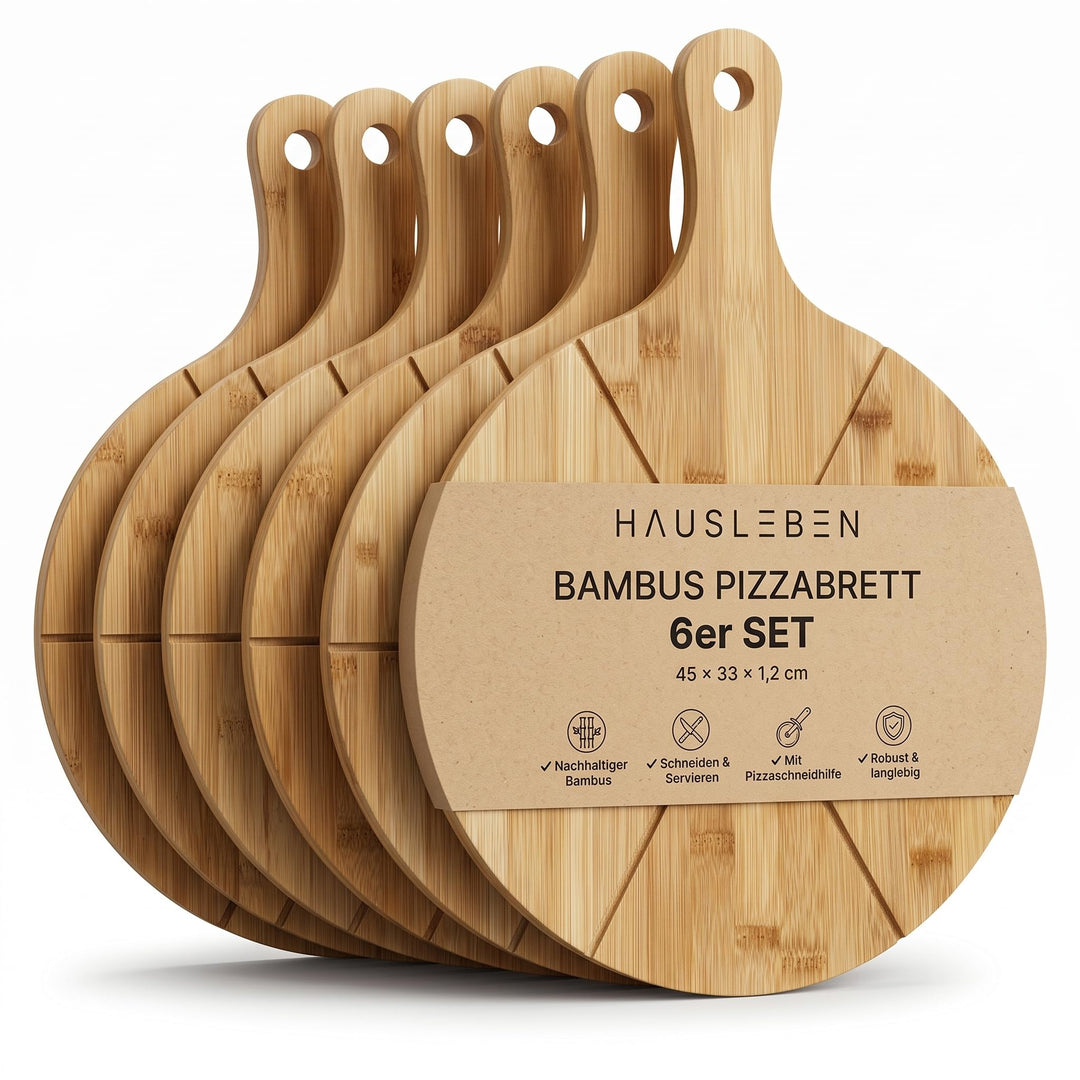 hausleben Pizzateller 33cm holz (2er-3er-4er Set) Pizzabrett gross mit Griff, Platzteller, Pizzabret