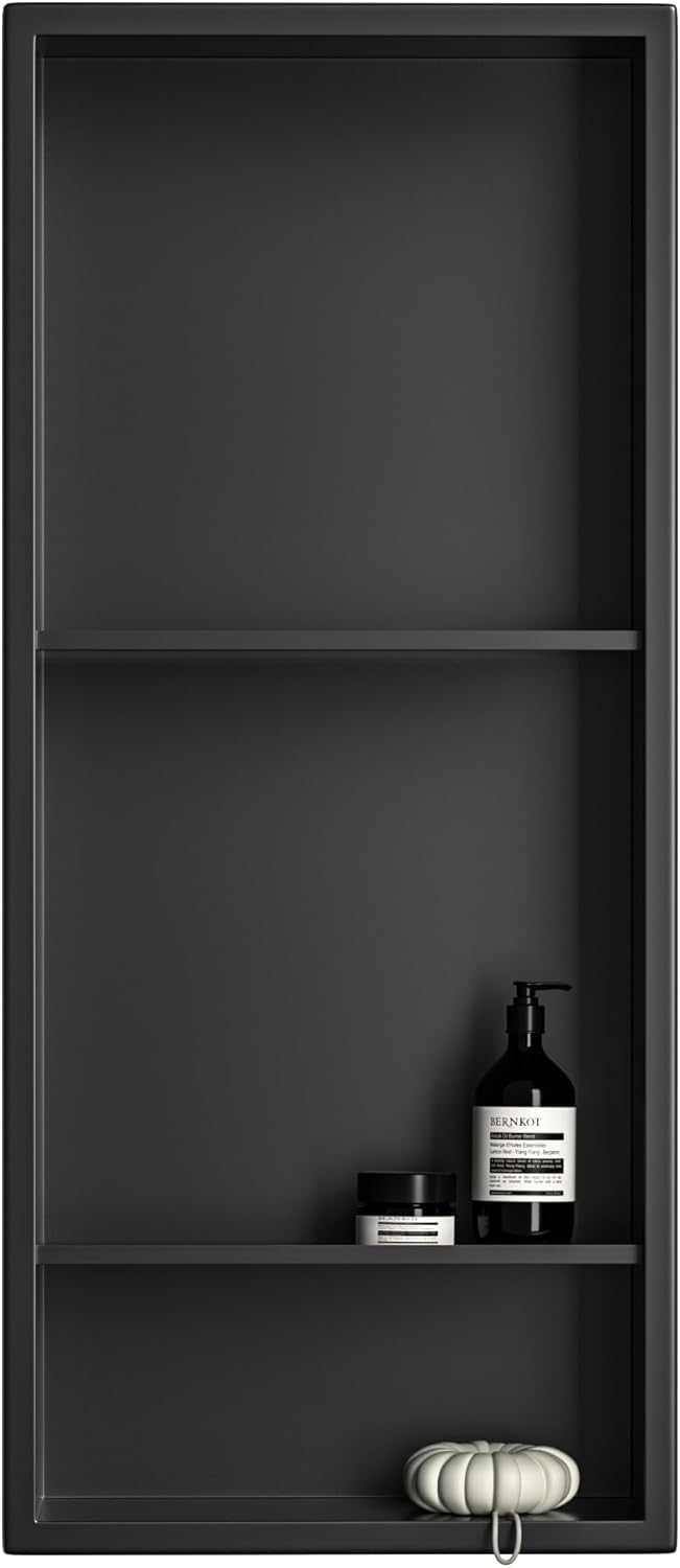 Edelstahl Duschnische 75 X 30 cm Mattschwarze Nischendusche Ohne Keramikfliese Wandnische, Mit Trenn
