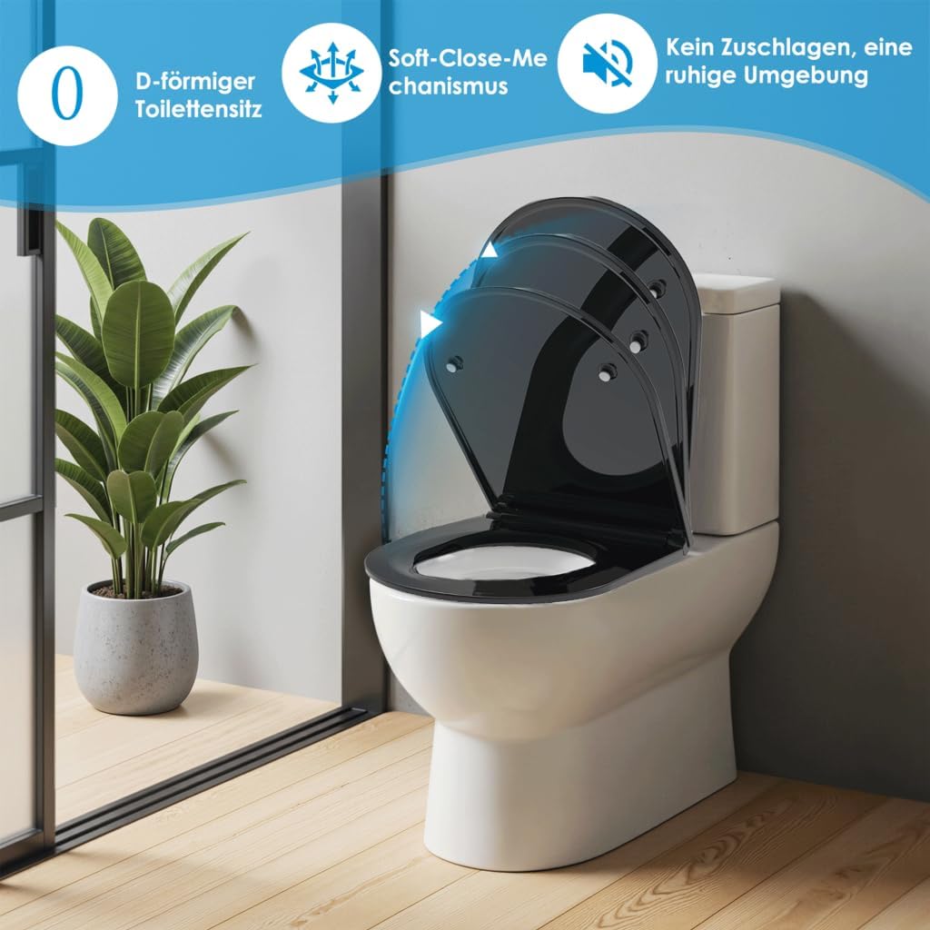 Duroplast-Toilettensitz, D-Förmiger Toilettendeckel Mit Soft-Close-Mechanismus, Edelstahlscharnier,