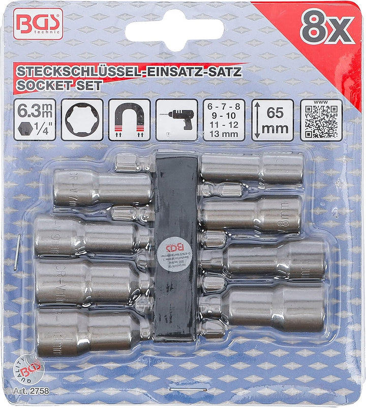 BGS 2758 | Steckschlüssel-Einsatz-Satz Sechskant | Antrieb Aussensechskant 6,3 mm (1/4") | SW 6-13 m
