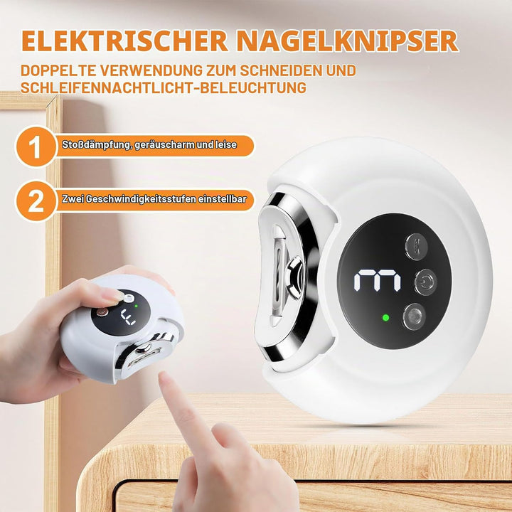 3-in-1 Elektrische Nagelknipser für Männer &amp; Frauen - Wiederaufladbar mit LED-Licht, Automatischer T