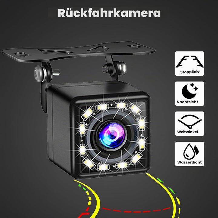 Rückfahrkamera für Autoradio Car Radio mit Super 12 LED Nachtsicht Weitwinkel 170°, wasserdicht IP66