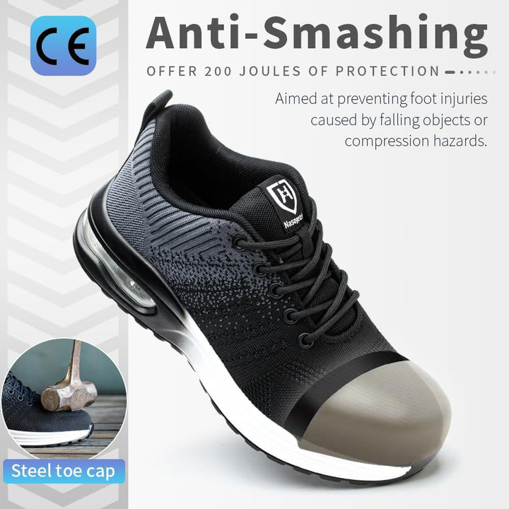 Nasogetch Sicherheitsschuhe Damen Herren Stahlkappenschuhe Arbeitsschuhe Sportlich Atmungsaktiv 36 E