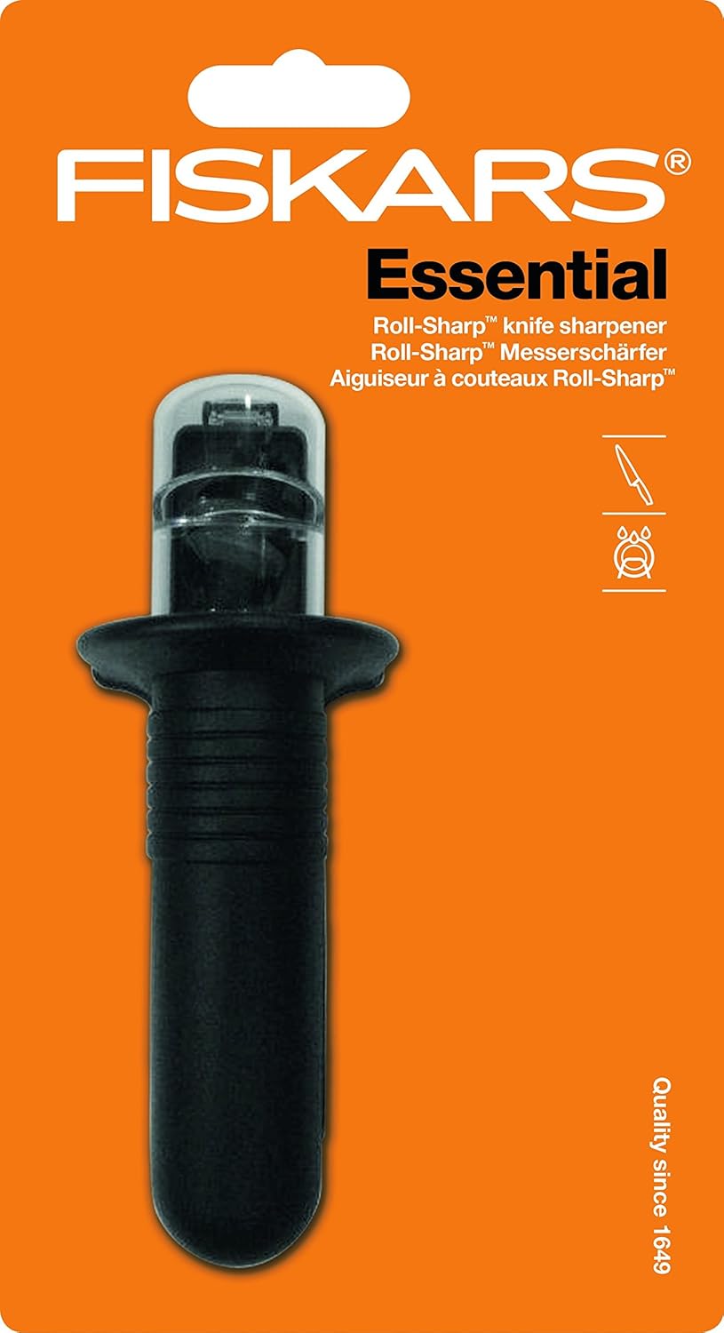 Fiskars Roll-Sharp Messerschärfer mit Keramik-Schleifstein, Essential, Kunststoff, Schwarz, 1065598