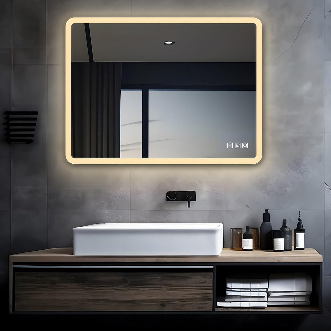 MIQU LED Badspiegel mit Beleuchtung 80x60 cm Badezimmerspiegel, Bad Gross Spiegel mit Bluetooth und