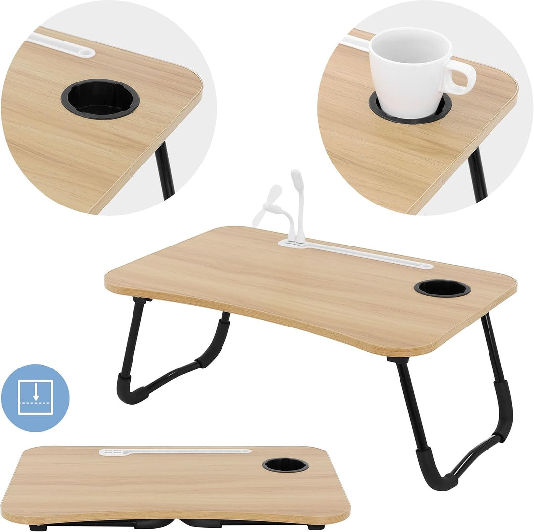 ML-Design Laptoptisch fürs Bett/Sofa, Holzoptik 60x40cm, Betttisch klappbar, Notebook Tisch mit 4 US