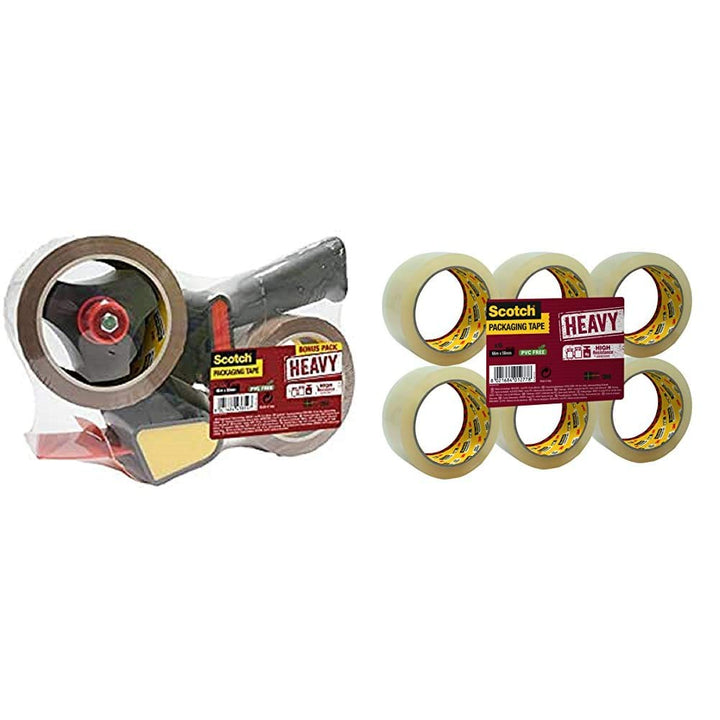 Scotch HV5066DB Handabroller HEAVY, 50 mm x 66 m, inklusiv 2 Rollen Klebeband, braun + HV5066FT Verp