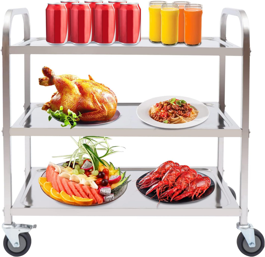 3 Borde Servierwagen, Küchenwagen, Edelstahl Rollwagen, AbräUmwagen, Teewagen Gastro Servierhilfe, T