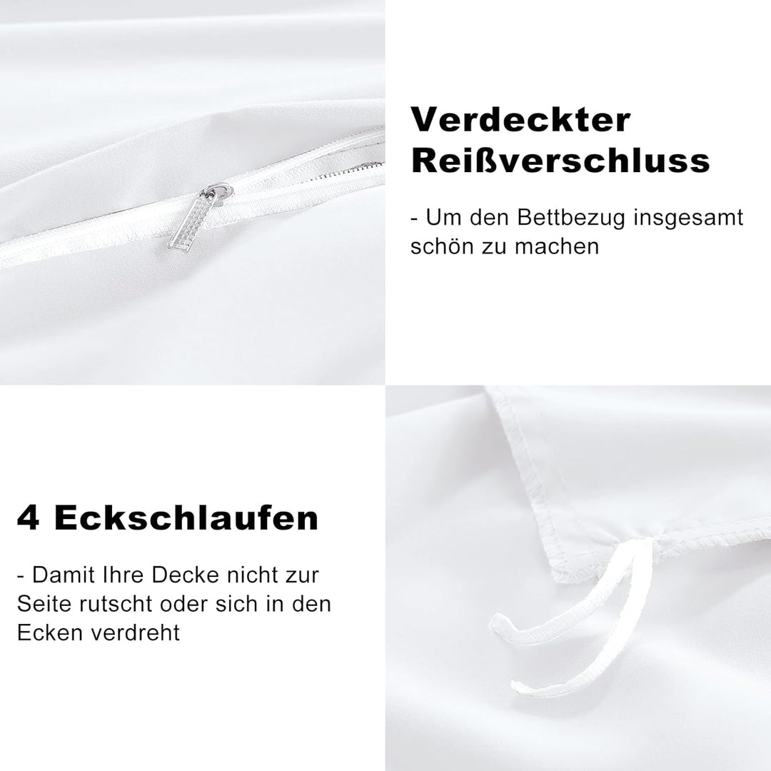 WAVVE Bettwäsche 220x240 3 teilig Weiss - Bettbezug 220 x 240 Set mit Kissenbezüge 80x80 cm, Bettwäs