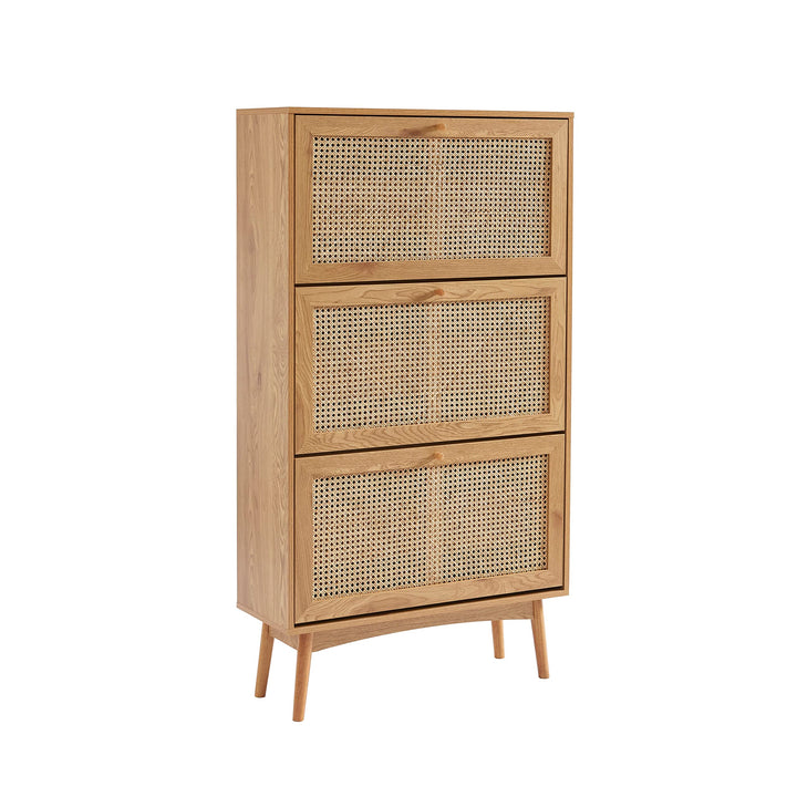 BAÏTA INES Schuhschrank in Eichenoptik und Rattangeflecht, Buchenholz, 80 cm