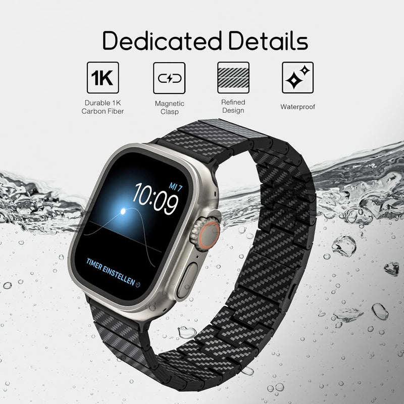 LULULOOK Carbon Armband für Apple Watch Ultra 2/Ultra 49mm 45mm 44mm 42mm, 100% Rein Kohlefaser Ersa