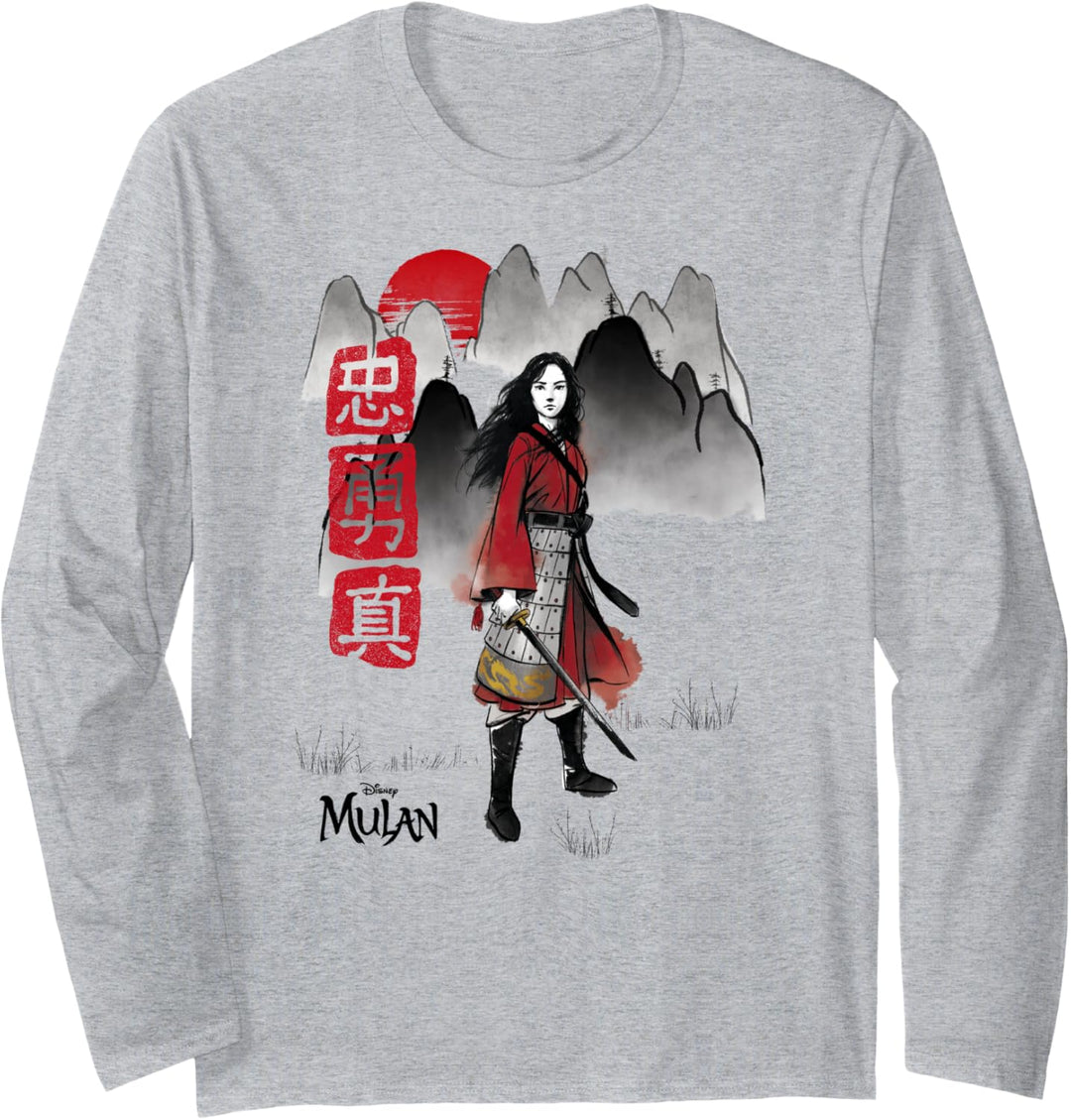 Disney Mulan Live Action Watercolor Mountain Portrait Langarmshirt