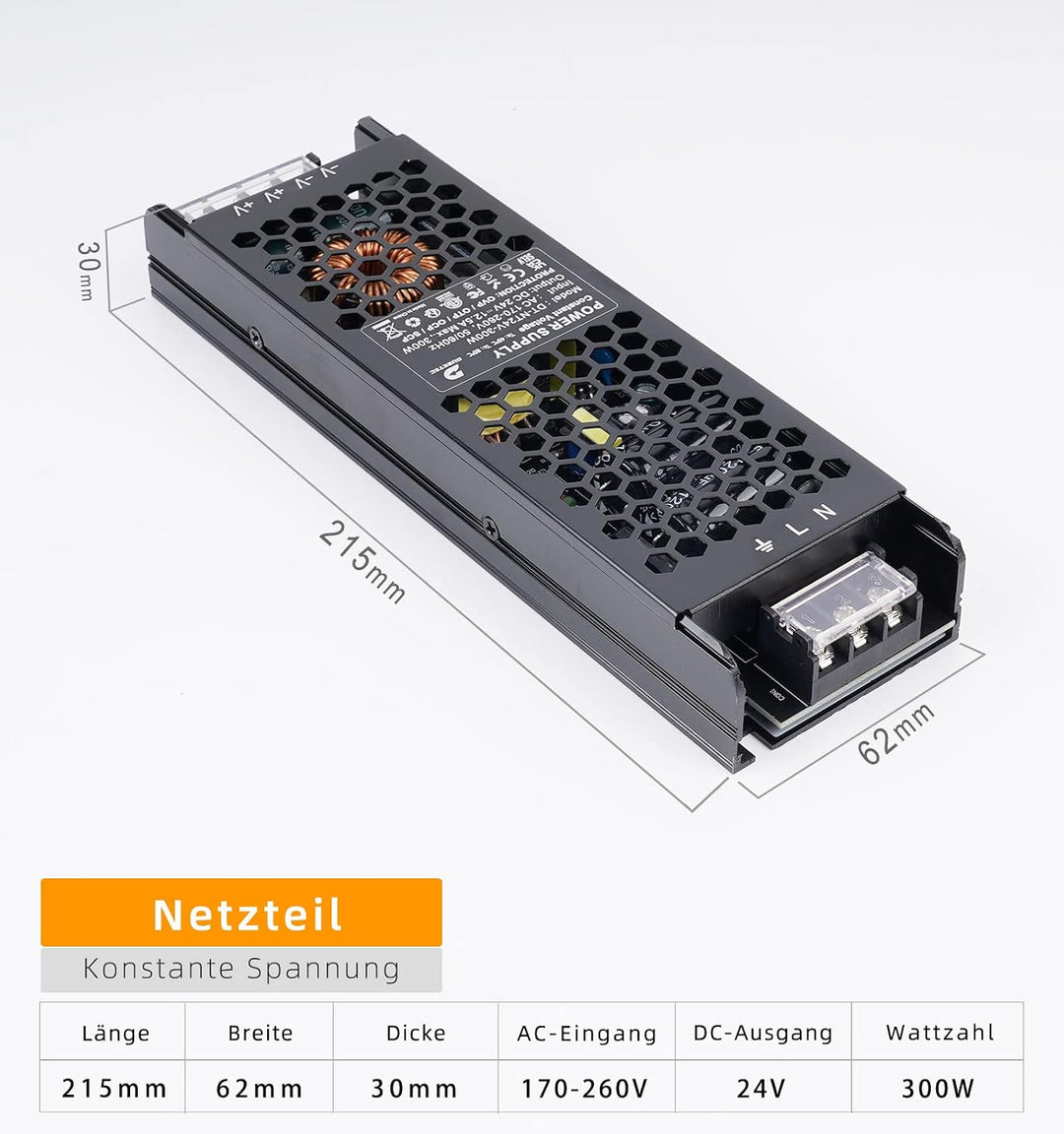 DUSKTEC LED Netzteil 300W 24V LED Trafo 12.5A, IP20 LED Transformator AC 220/230V auf DC 24 Volt Tre
