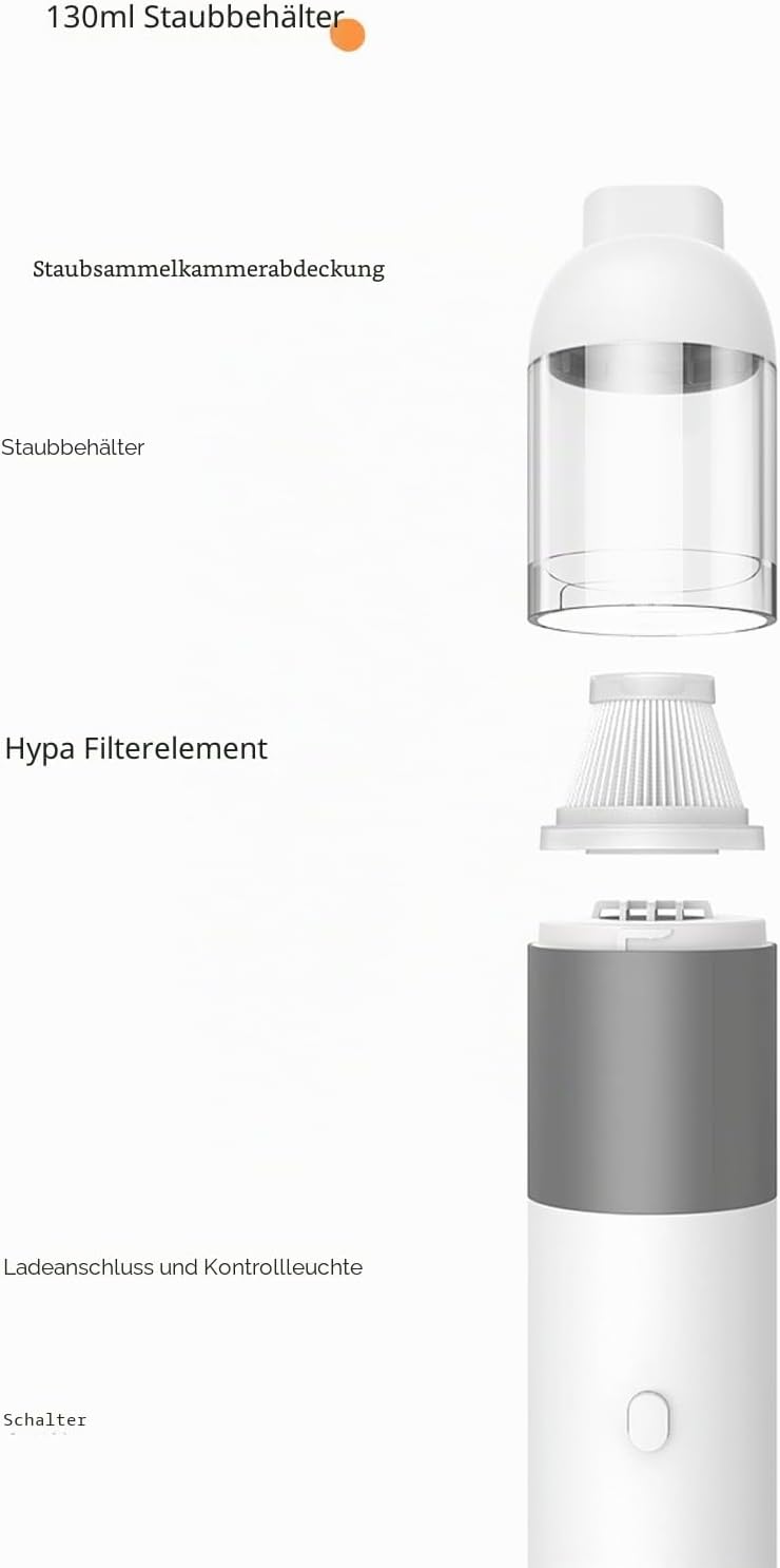 Kabelloser Handstaubsauger, 120W, Tragbarer Kleiner Wiederaufladbarer, 5000mAh Akku, 6000Pa Saugleis