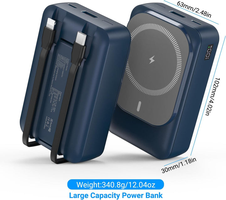 Magnetische Wireless Powerbank 26800mAh, Power Bank für Magsafe mit Eingebauten Kabeln, 5 Ausgänge P