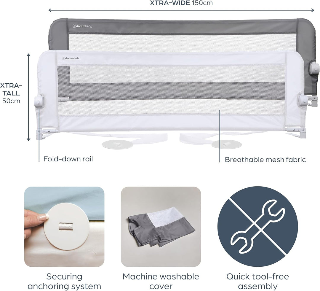 Dreambaby Nicole Bettschutzgitter für Kleinkinder – Extra Breit 150 cm & 50 cm Hoch – Einfache Monta