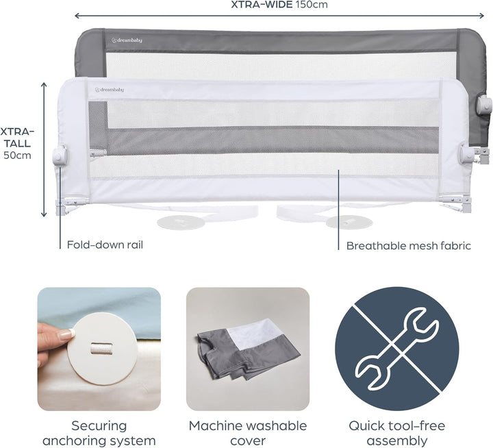 Dreambaby Nicole Bettschutzgitter für Kleinkinder – Extra Breit 150 cm & 50 cm Hoch – Einfache Monta