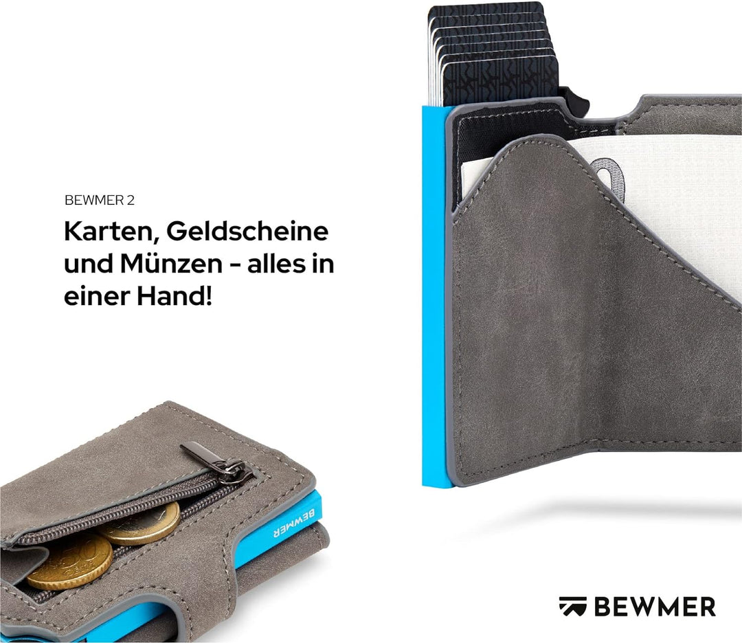 BEWMER 2 Shielded | Herren und Damen Slim Wallet mit RFID-Schutz Anti-Cloning | Kartenetui mit Münzf