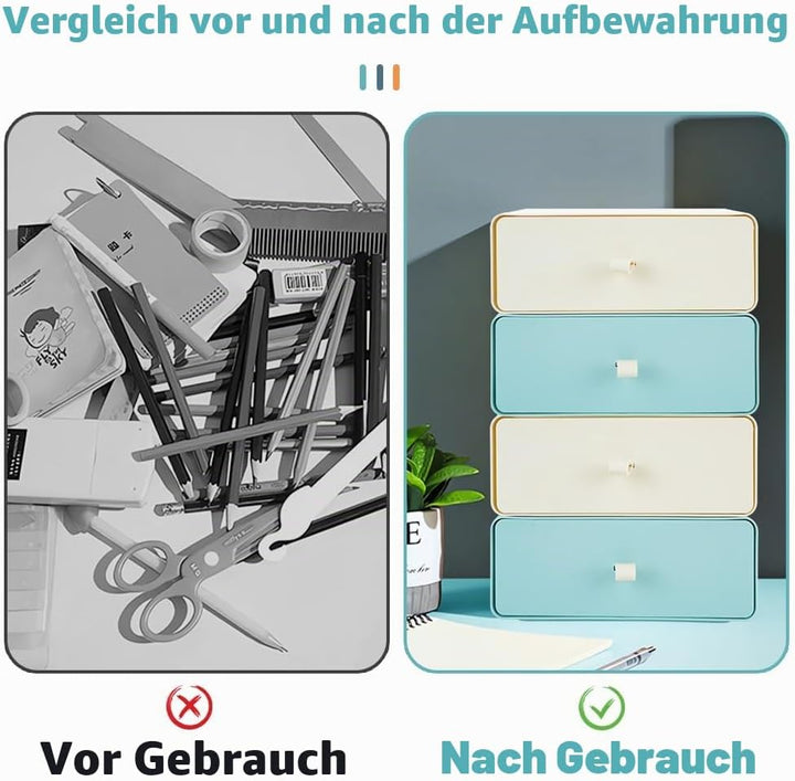 4 PCS Stapelbare Schreibtisch Schubladenbox, Kunststoff Ablagefächer Stapelbar mit 4 Schublade, Schr