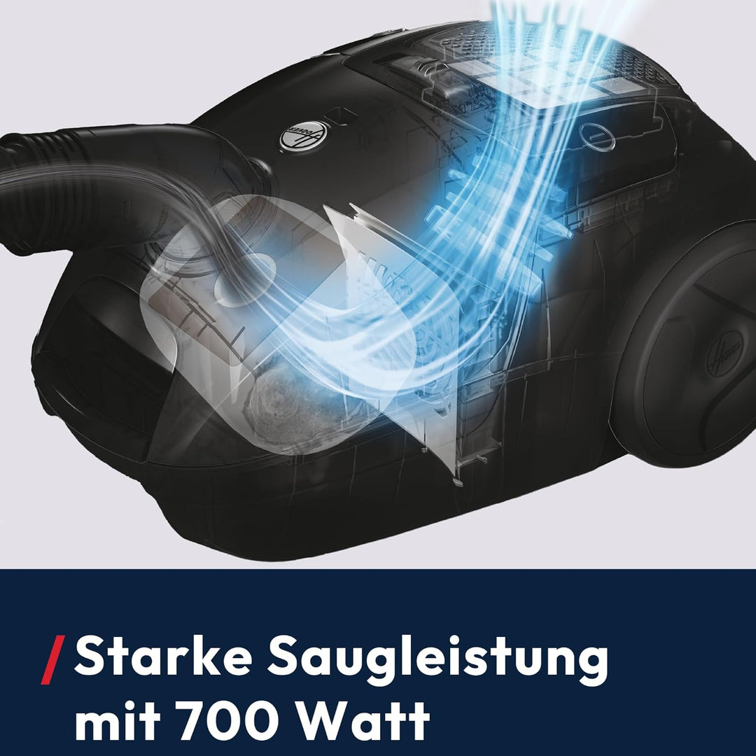 Hoover Telios Bodenstaubsauger für Hartböden & Teppiche, kompakt, leise 69dBA, 3,5L Staubbeutel, EPA
