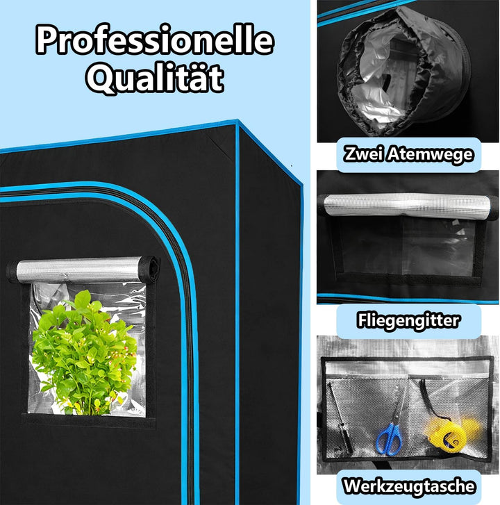 Growzelt 75x75x180 cm, Reflective Inner Film, 1680D Opaque Oxford Fabric with Viewing Window and Bot