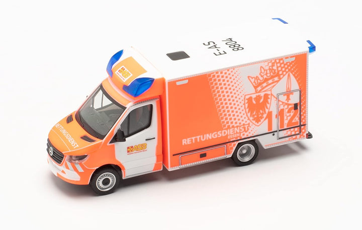 herpa 097307 Mercedes-Benz Modellauto Sprinter '18 Fahrtec RTW Feuerwehr Essen, Miniatur im Massstab