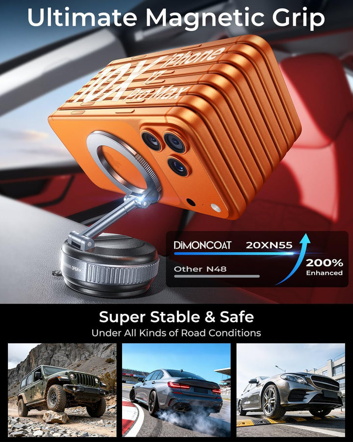 DIMONCOAT for MagSafe Handyhalterung Auto mit Saugnapf & Klemme, Extra Starker Halt für Dicke Hüllen