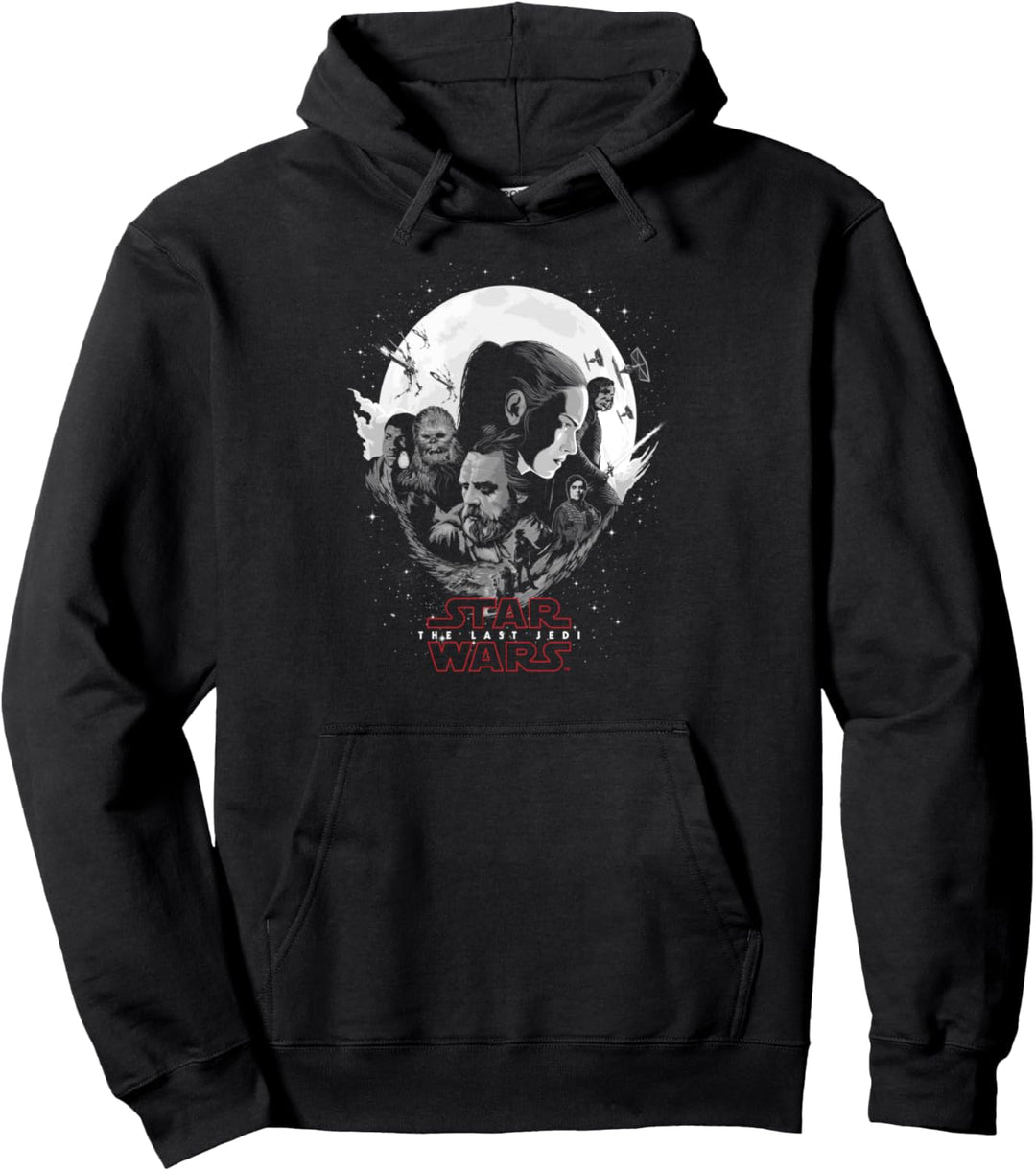 Star Wars The Last Jedi Group Shot Moon And Stars Portrait Pullover Hoodie