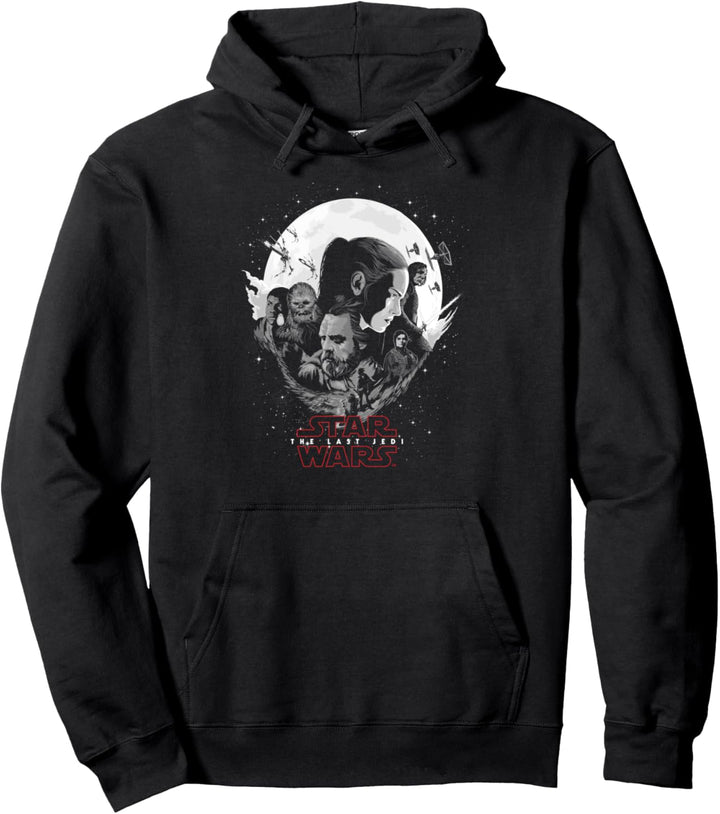 Star Wars The Last Jedi Group Shot Moon And Stars Portrait Pullover Hoodie