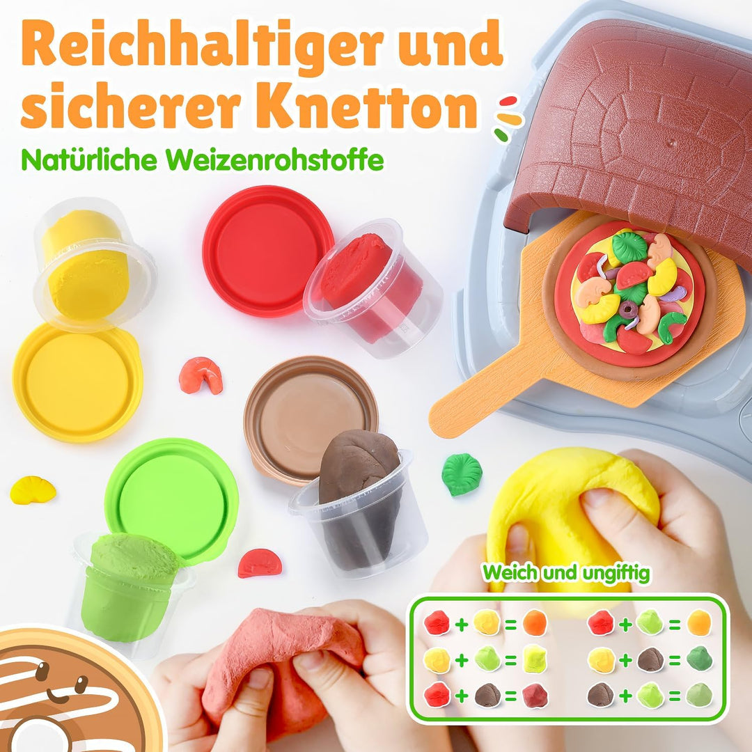 PLAY Pizza Knete Set Zubehör Kitchen Creations, DIY Knete Pizzaofen, Kinderknete Set mit Knetwerkzeu