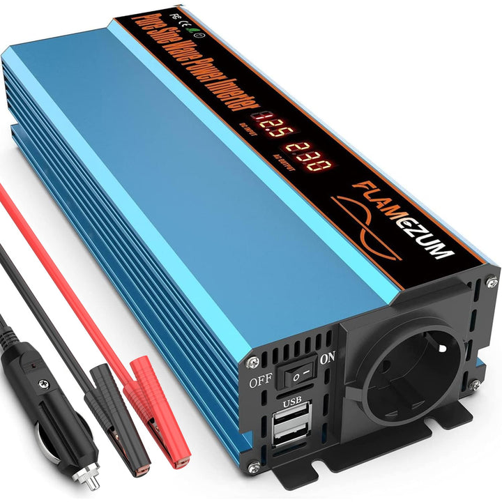FLAMEZUM 1000W Wechselrichter 12V auf 230V Reiner Sinus Umwandler -Auto Spannungswandler Inverter Ko